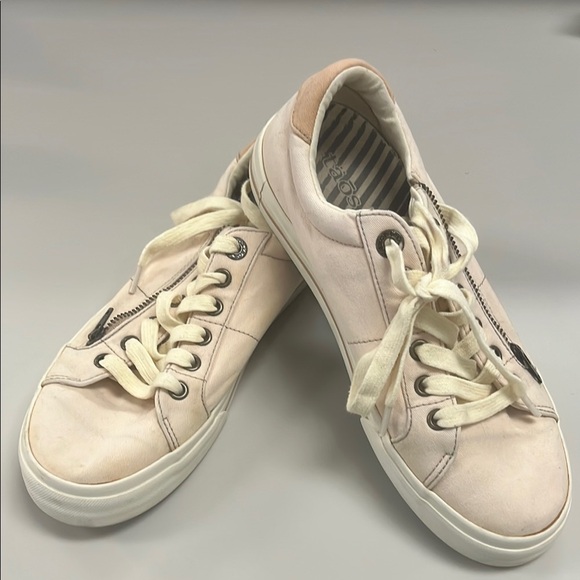 Taos Z Soul Footwear pale pink & Cream Laces & zip up Sneakers size 8 preowned - Picture 1 of 9